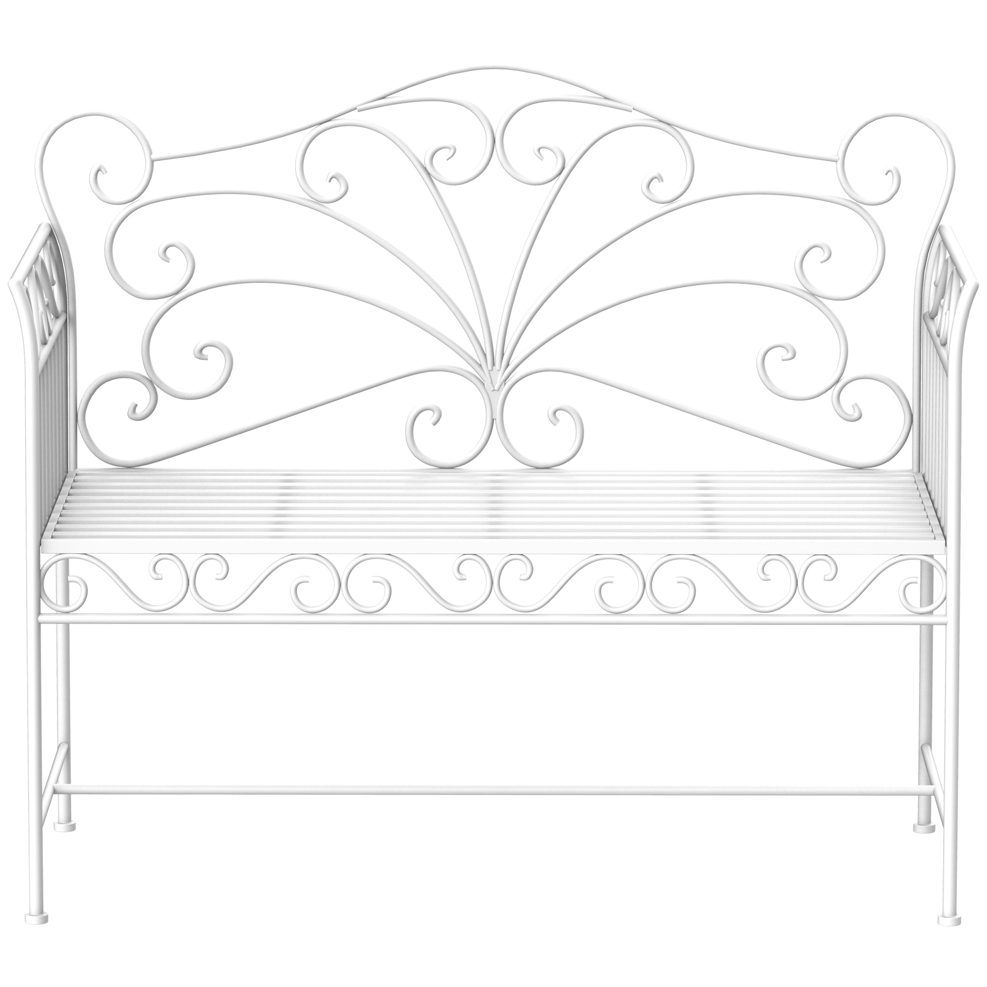 2-Seater Outdoor Bench, Romantic Style Garden Bench Iron 113.5 x 50 x 96cm White