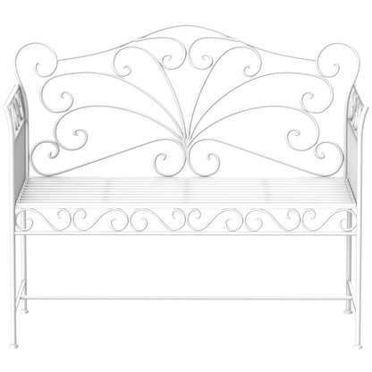 2-Seater Outdoor Bench, Romantic Style Garden Bench Iron 113.5 x 50 x 96cm White