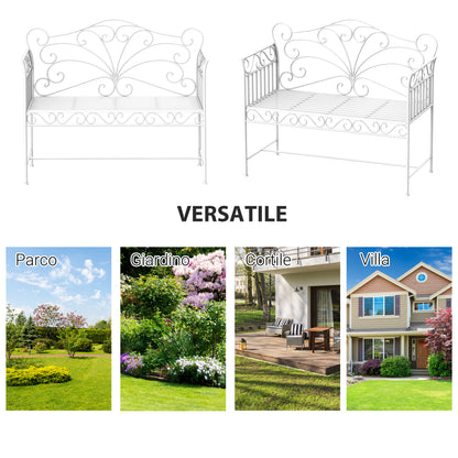 2-Seater Outdoor Bench, Romantic Style Garden Bench Iron 113.5 x 50 x 96cm White