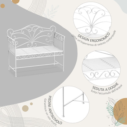 2-Seater Outdoor Bench, Romantic Style Garden Bench Iron 113.5 x 50 x 96cm White