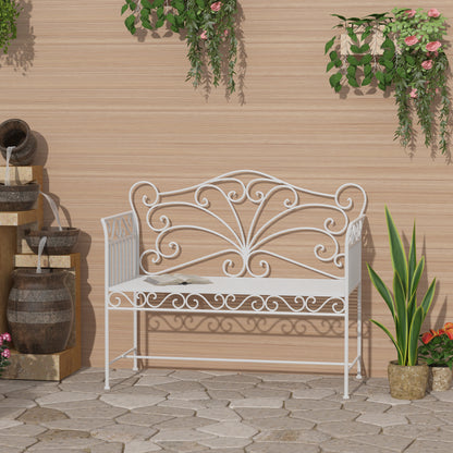 2-Seater Outdoor Bench, Romantic Style Garden Bench Iron 113.5 x 50 x 96cm White