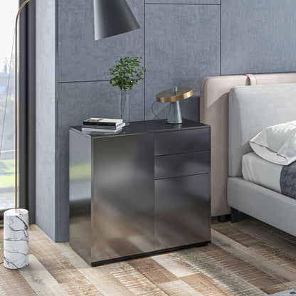 Storage Cabinet Buffet Chest of Drawers Storage Cabinet with 2 Drawers and 2 Door Cabinets, Adjustable Shelves, for Living Room, Kitchen, Bedroom, 79 x 36 x 74 cm Glossy Black