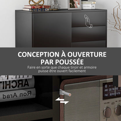 Storage Cabinet Buffet Chest of Drawers Storage Cabinet with 2 Drawers and 2 Door Cabinets, Adjustable Shelves, for Living Room, Kitchen, Bedroom, 79 x 36 x 74 cm Glossy Black