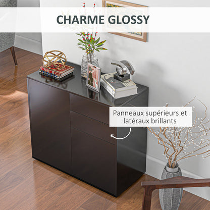 Storage Cabinet Buffet Chest of Drawers Storage Cabinet with 2 Drawers and 2 Door Cabinets, Adjustable Shelves, for Living Room, Kitchen, Bedroom, 79 x 36 x 74 cm Glossy Black