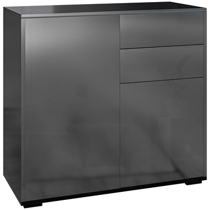 Storage Cabinet Buffet Chest of Drawers Storage Cabinet with 2 Drawers and 2 Door Cabinets, Adjustable Shelves, for Living Room, Kitchen, Bedroom, 79 x 36 x 74 cm Glossy Black