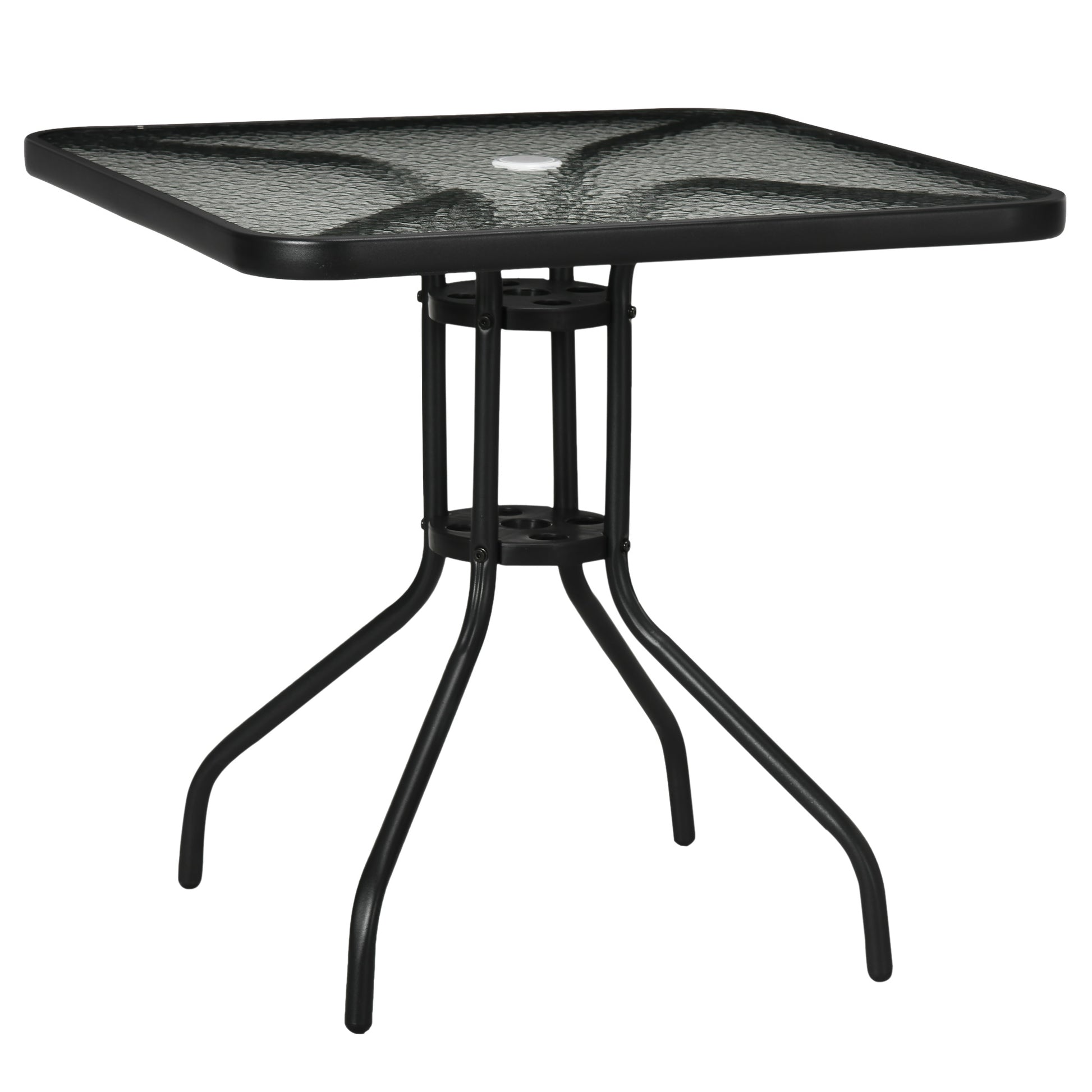 Garden Table Removable Metal 76x76 cm Weatherproof Square Balcony Table with Umbrella Hole, Non-Slip Buffet Camping Table Patio Table for Outdoor Garden, Patio Balcony Black