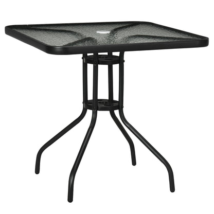 Garden Table Removable Metal 76x76 cm Weatherproof Square Balcony Table with Umbrella Hole, Non-Slip Buffet Camping Table Patio Table for Outdoor Garden, Patio Balcony Black