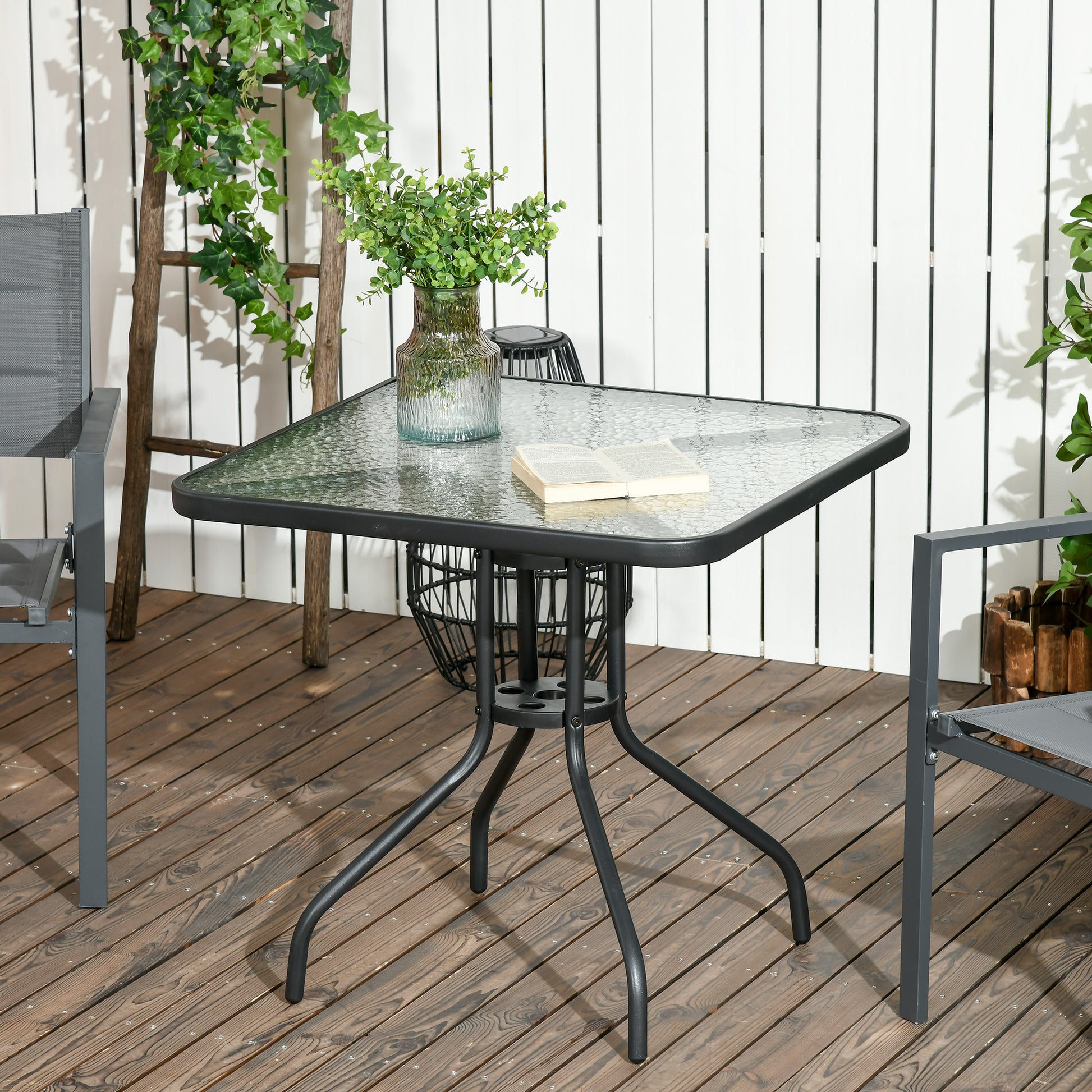 Garden Table Removable Metal 76x76 cm Weatherproof Square Balcony Table with Umbrella Hole, Non-Slip Buffet Camping Table Patio Table for Outdoor Garden, Patio Balcony Black