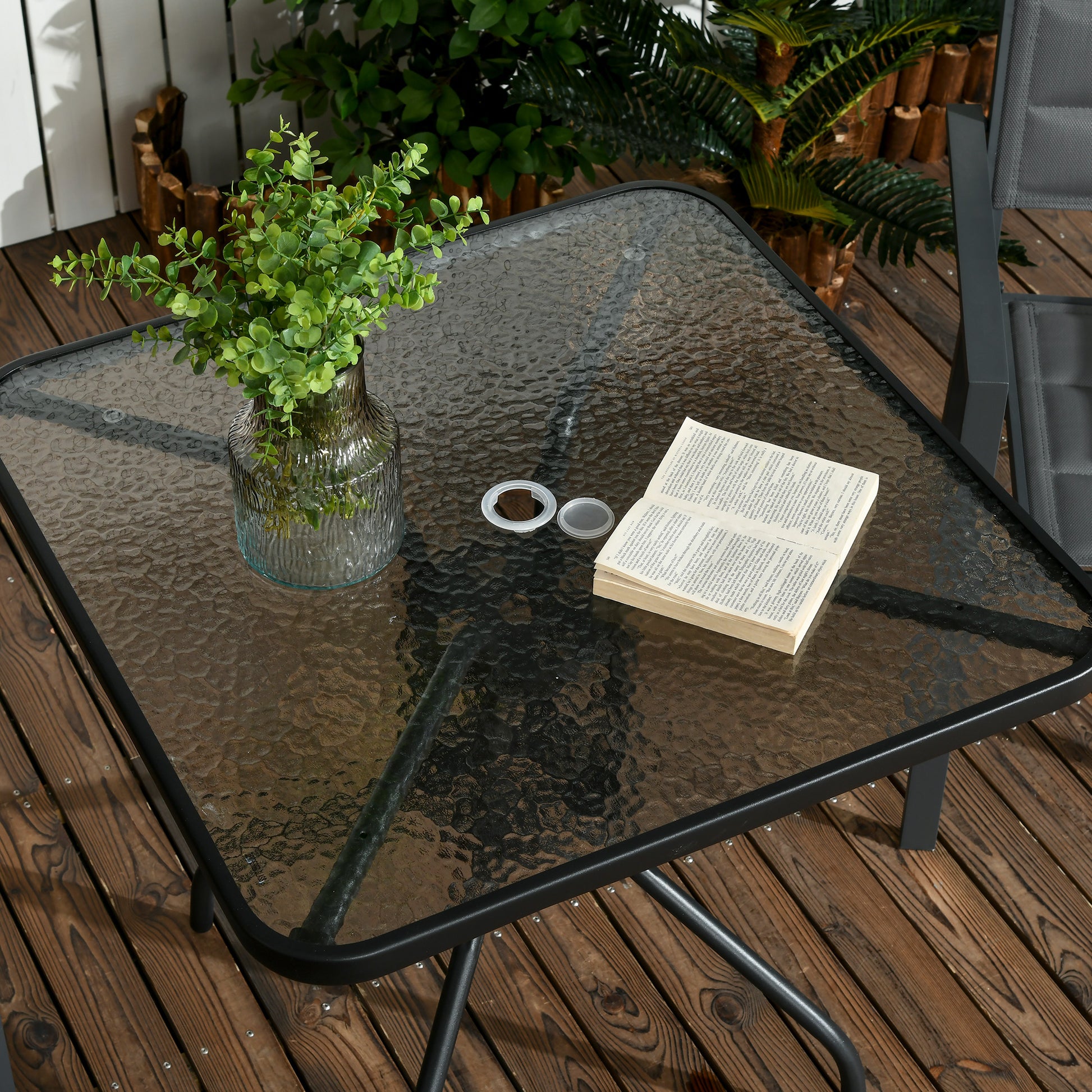 Garden Table Removable Metal 76x76 cm Weatherproof Square Balcony Table with Umbrella Hole, Non-Slip Buffet Camping Table Patio Table for Outdoor Garden, Patio Balcony Black