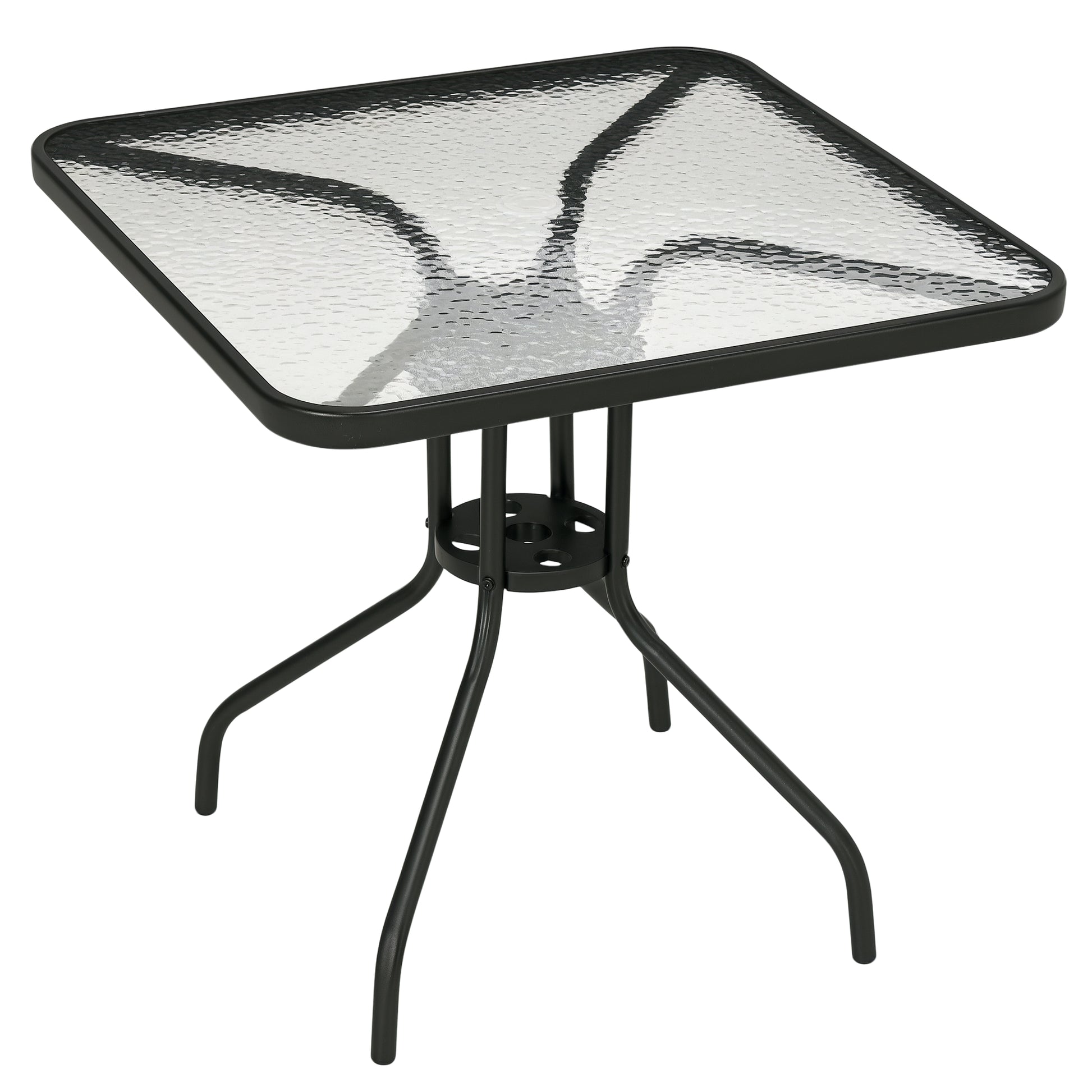 Garden Table Removable Metal 76x76 cm Weatherproof Square Balcony Table with Umbrella Hole, Non-Slip Buffet Camping Table Patio Table for Outdoor Garden, Patio Balcony Black