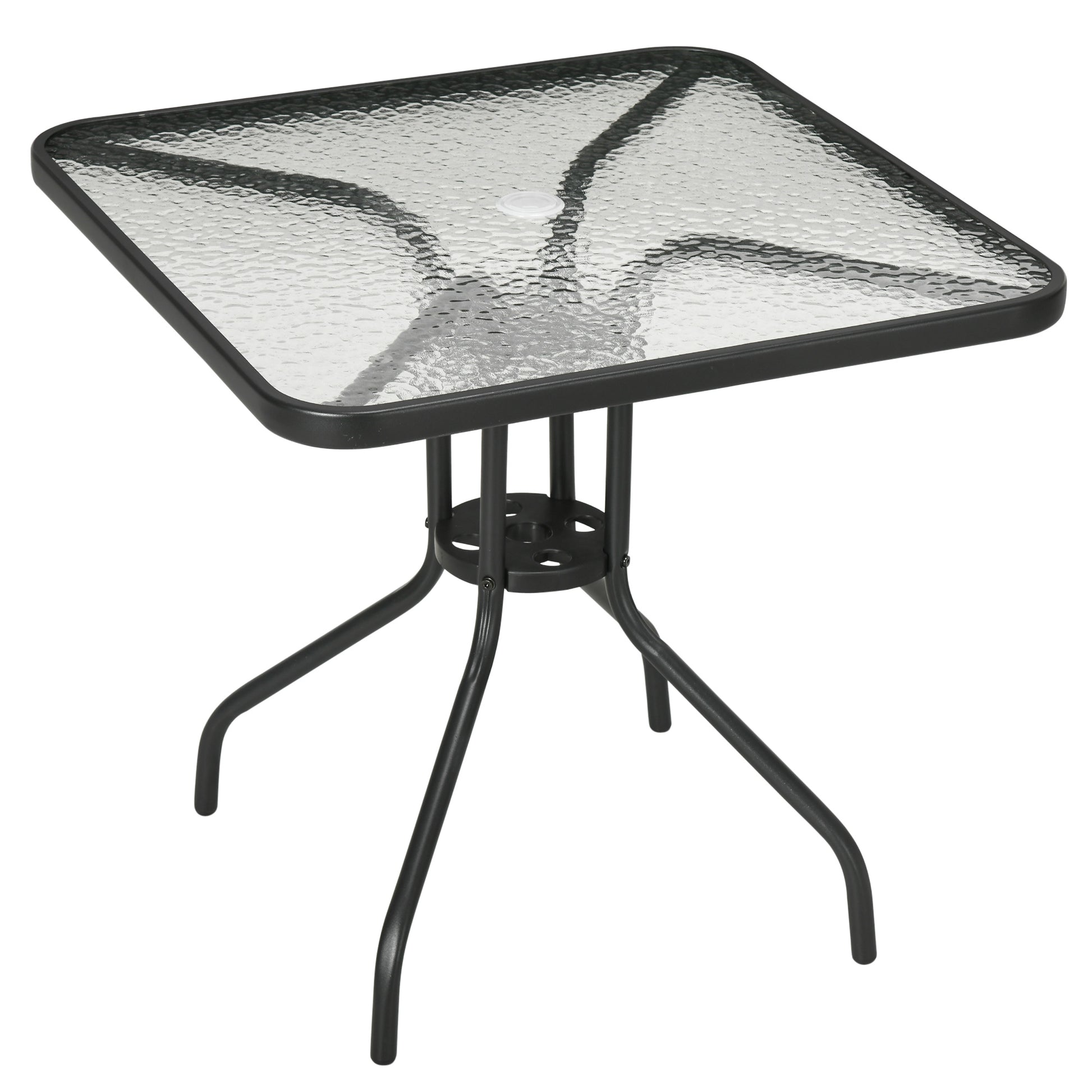 Garden Table Removable Metal 76x76 cm Weatherproof Square Balcony Table with Umbrella Hole, Non-Slip Buffet Camping Table Patio Table for Outdoor Garden, Patio Balcony Black