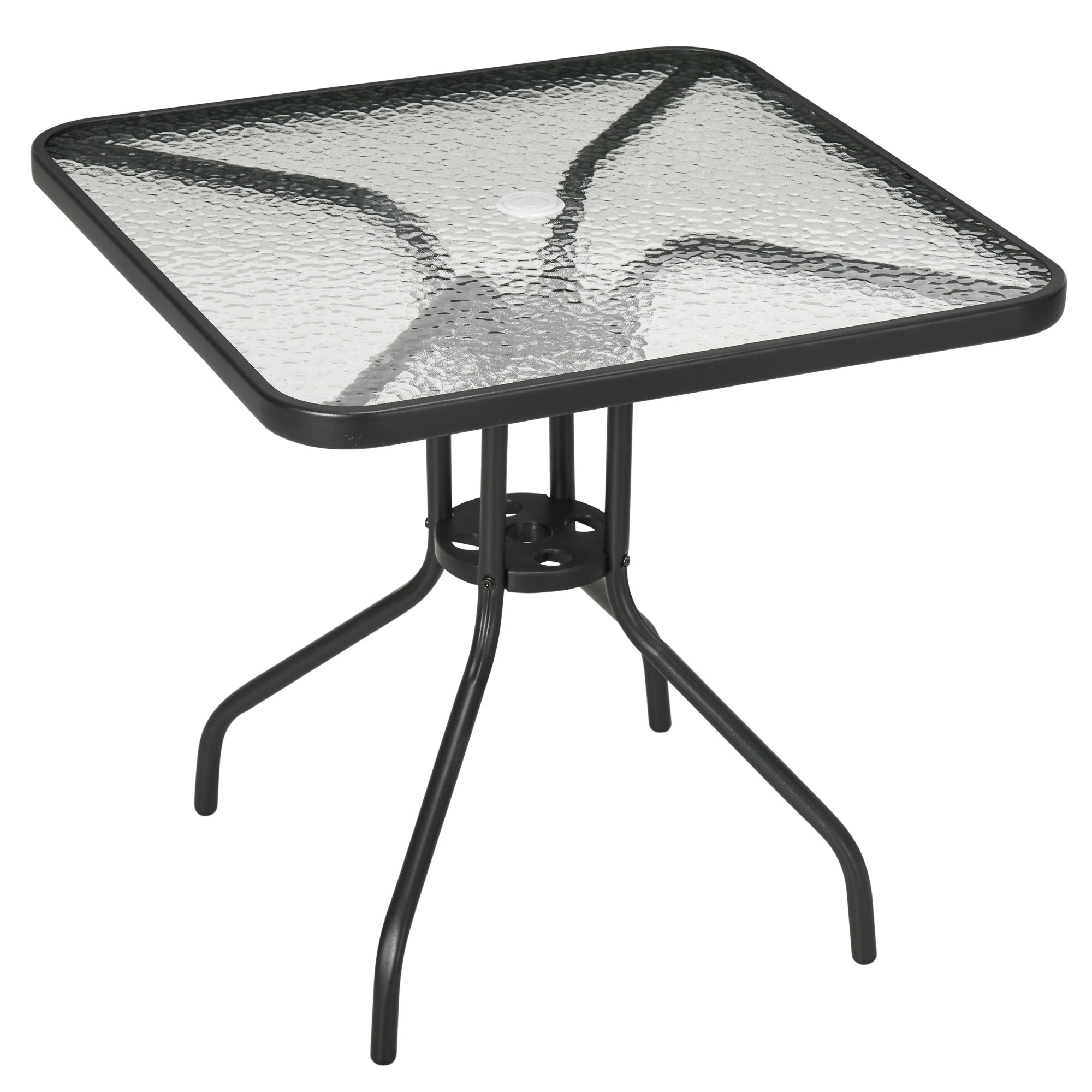 Garden Table Removable Metal 76x76 cm Weatherproof Square Balcony Table with Umbrella Hole, Non-Slip Buffet Camping Table Patio Table for Outdoor Garden, Patio Balcony Black