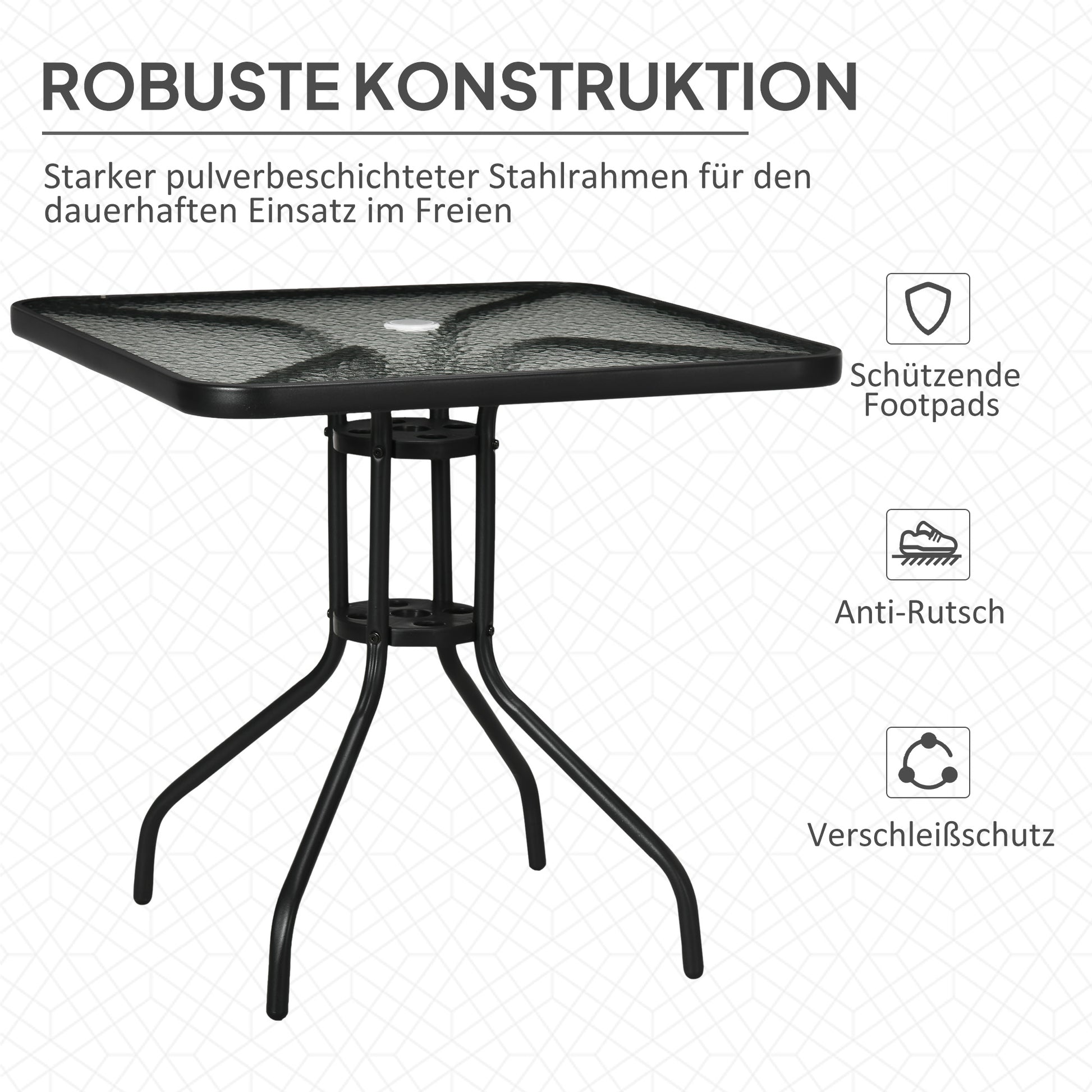 Garden Table Removable Metal 76x76 cm Weatherproof Square Balcony Table with Umbrella Hole, Non-Slip Buffet Camping Table Patio Table for Outdoor Garden, Patio Balcony Black