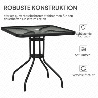 Garden Table Removable Metal 76x76 cm Weatherproof Square Balcony Table with Umbrella Hole, Non-Slip Buffet Camping Table Patio Table for Outdoor Garden, Patio Balcony Black