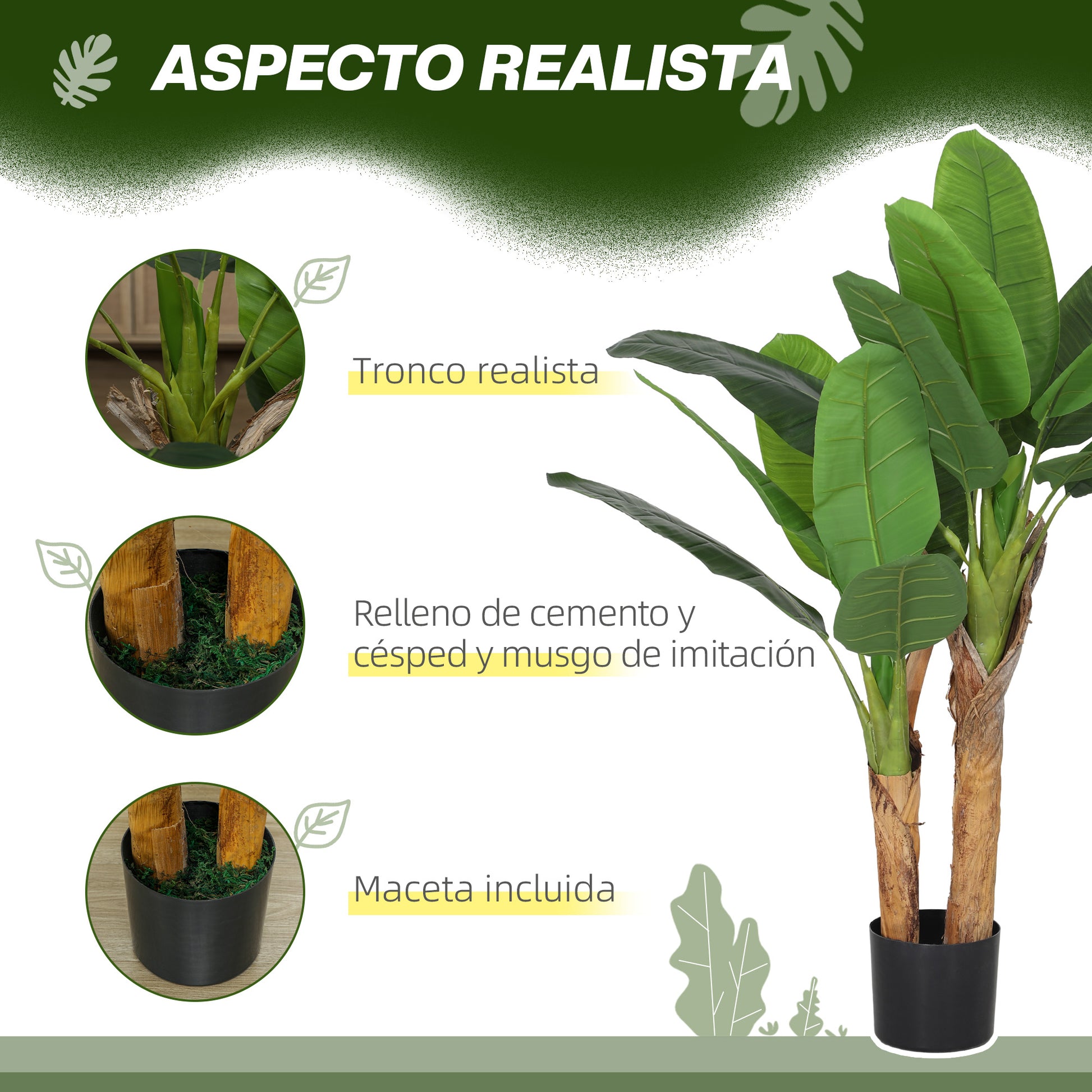 Artificial Banana Plant 120 cm with Pot and 15 Leaves Decorative Plant for Interior Green