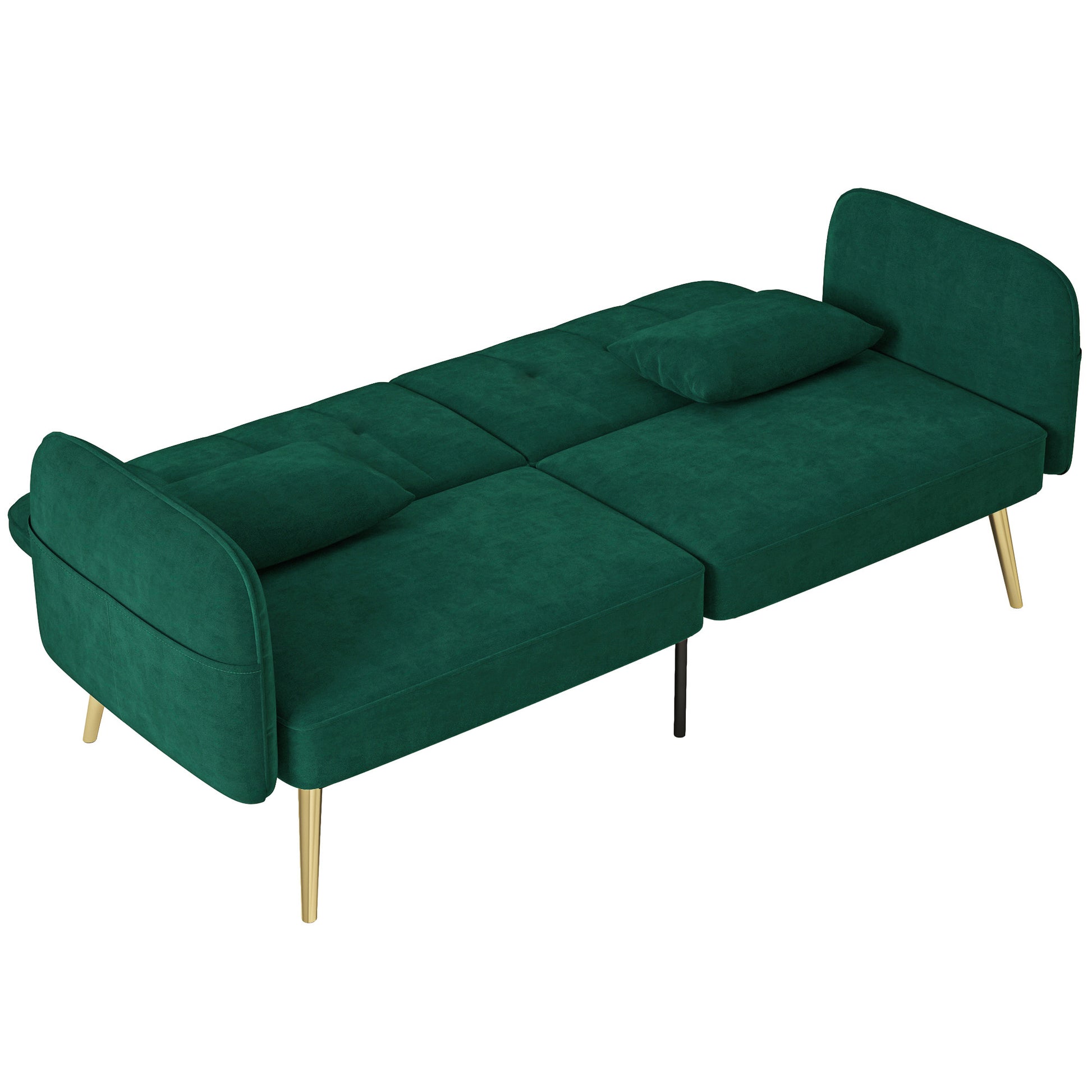 2-Seater Convertible Sofa Bed Clic-Clac Sofa in Velvet Fabric with Adjustable Backrest and Cushions for Living Room, Guest Room, Dark Green