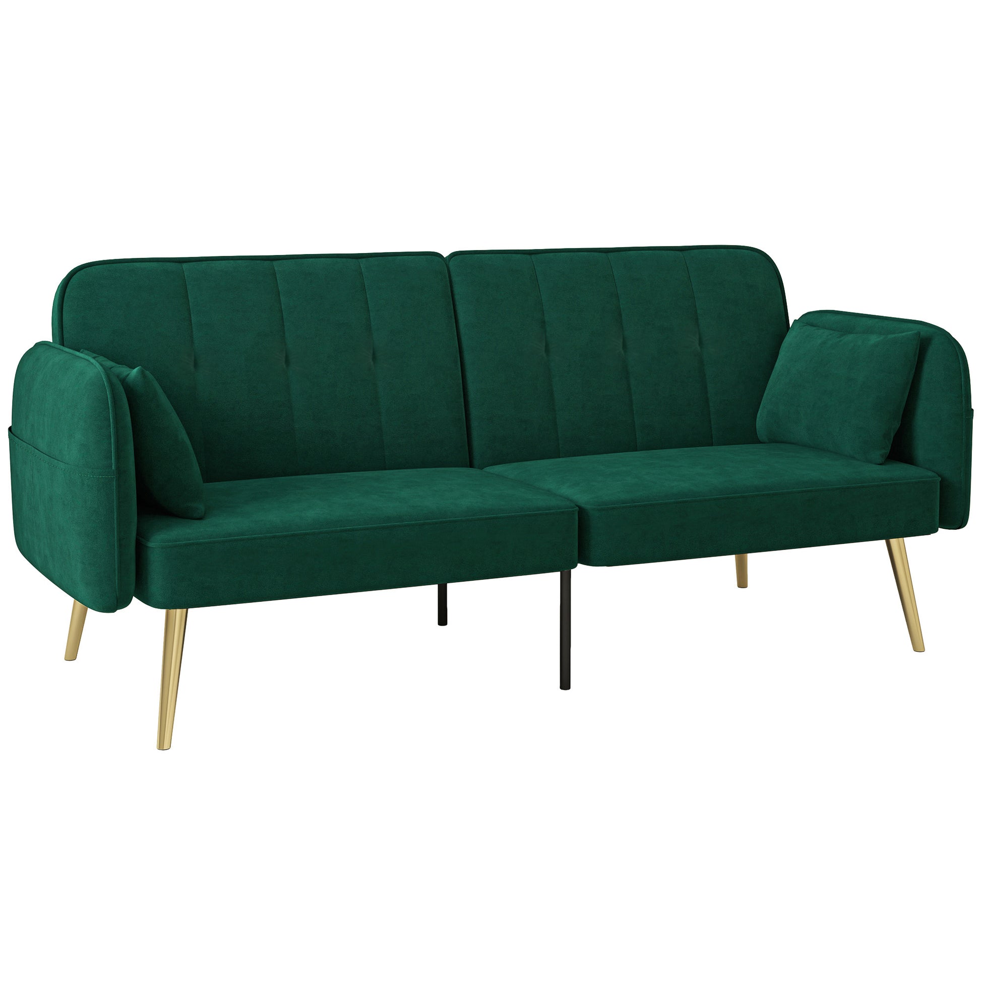 2-Seater Convertible Sofa Bed Clic-Clac Sofa in Velvet Fabric with Adjustable Backrest and Cushions for Living Room, Guest Room, Dark Green