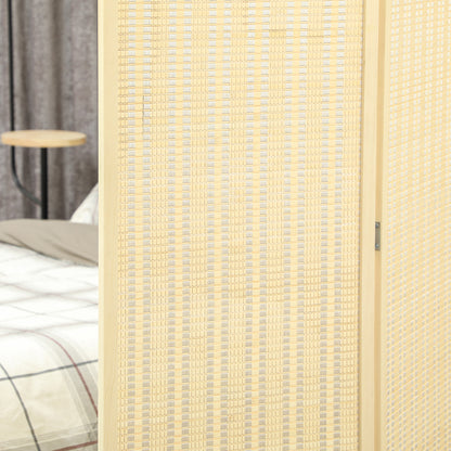 Indoor Wooden 3-Panel Room Divider 135 x 180 cm Foldable Partition Separator for Living Room Bedroom Home, Natural Wood