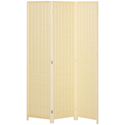 Indoor Wooden 3-Panel Room Divider 135 x 180 cm Foldable Partition Separator for Living Room Bedroom Home, Natural Wood