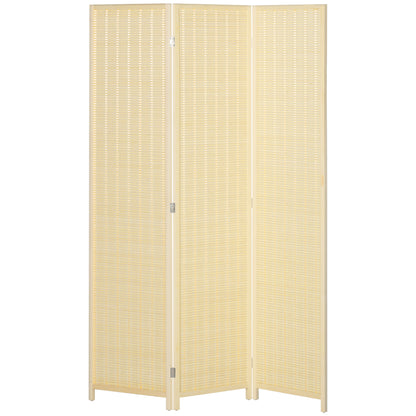 Indoor Wooden 3-Panel Room Divider 135 x 180 cm Foldable Partition Separator for Living Room Bedroom Home, Natural Wood