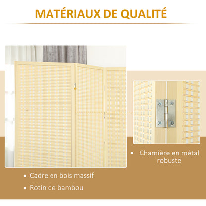 Indoor Wooden 3-Panel Room Divider 135 x 180 cm Foldable Partition Separator for Living Room Bedroom Home, Natural Wood