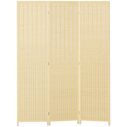 Indoor Wooden 3-Panel Room Divider 135 x 180 cm Foldable Partition Separator for Living Room Bedroom Home, Natural Wood