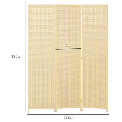 Indoor Wooden 3-Panel Room Divider 135 x 180 cm Foldable Partition Separator for Living Room Bedroom Home, Natural Wood