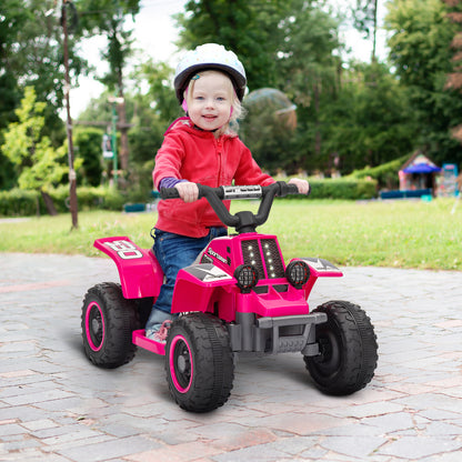 Kids Electric Quad Ride-On with Forward and Reverse Function, LED Lights, and Horn Electric Toy for 1.5-3 Year Olds Children 3 km/h Metal Pink