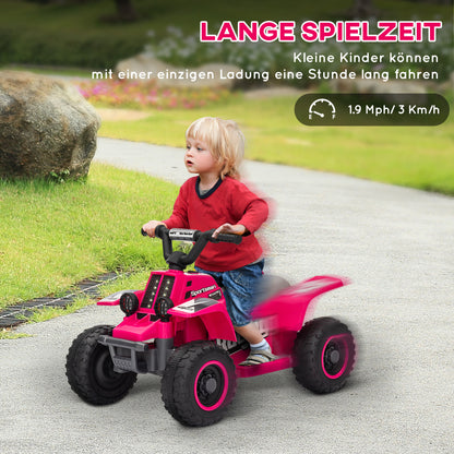 Kids Electric Quad Ride-On with Forward and Reverse Function, LED Lights, and Horn Electric Toy for 1.5-3 Year Olds Children 3 km/h Metal Pink