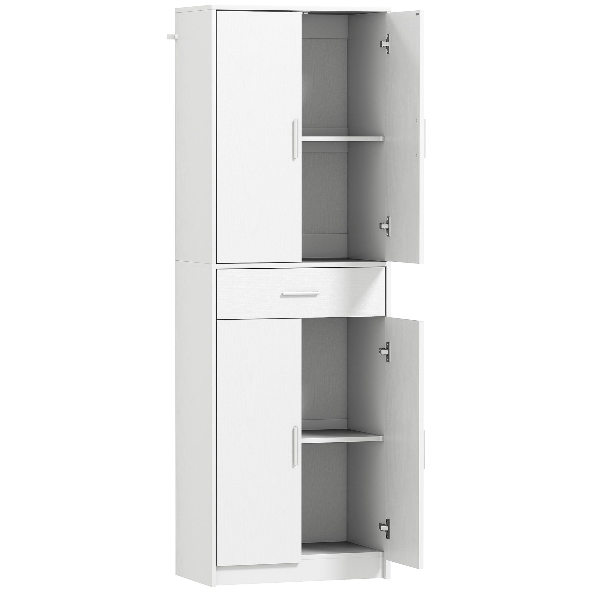 Kitchen Cabinet Tall Cabinet with Adjustable Shelves, 4 Doors Buffet Cabinet with Drawer, Pantry Cabinet with Scandinavian Design, White