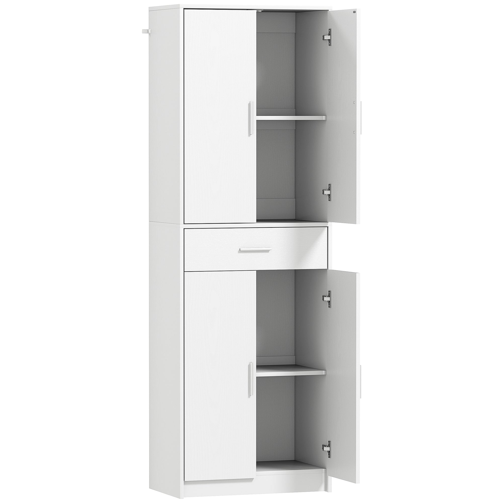 Kitchen Cabinet Tall Cabinet with Adjustable Shelves, 4 Doors Buffet Cabinet with Drawer, Pantry Cabinet with Scandinavian Design, White