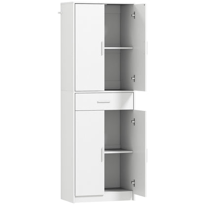 Kitchen Cabinet Tall Cabinet with Adjustable Shelves, 4 Doors Buffet Cabinet with Drawer, Pantry Cabinet with Scandinavian Design, White