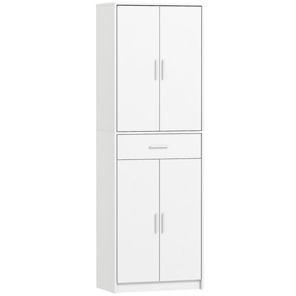 Kitchen Cabinet Tall Cabinet with Adjustable Shelves, 4 Doors Buffet Cabinet with Drawer, Pantry Cabinet with Scandinavian Design, White