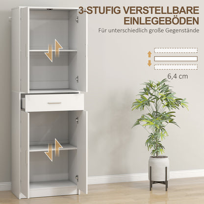 Kitchen Cabinet Tall Cabinet with Adjustable Shelves, 4 Doors Buffet Cabinet with Drawer, Pantry Cabinet with Scandinavian Design, White