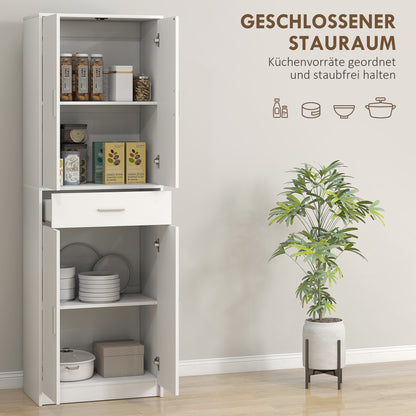 Kitchen Cabinet Tall Cabinet with Adjustable Shelves, 4 Doors Buffet Cabinet with Drawer, Pantry Cabinet with Scandinavian Design, White