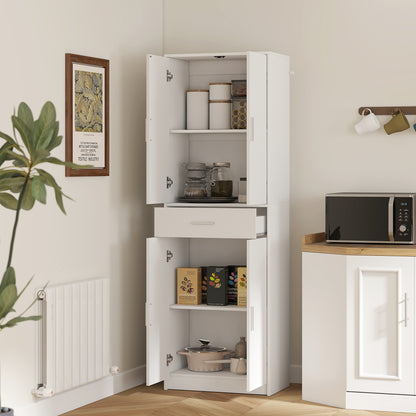Kitchen Cabinet Tall Cabinet with Adjustable Shelves, 4 Doors Buffet Cabinet with Drawer, Pantry Cabinet with Scandinavian Design, White