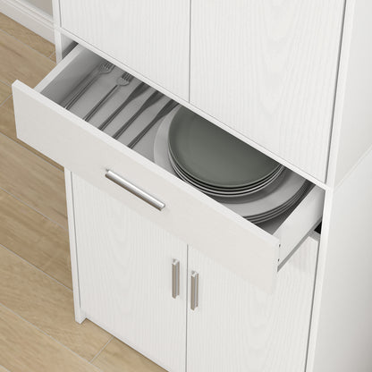 Kitchen Cabinet Tall Cabinet with Adjustable Shelves, 4 Doors Buffet Cabinet with Drawer, Pantry Cabinet with Scandinavian Design, White