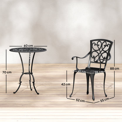3-Piece Round Bistro Set with 2 Chairs — Die-Cast Aluminum Patio Bistro Table with Umbrella Hole, Antique-Style Black