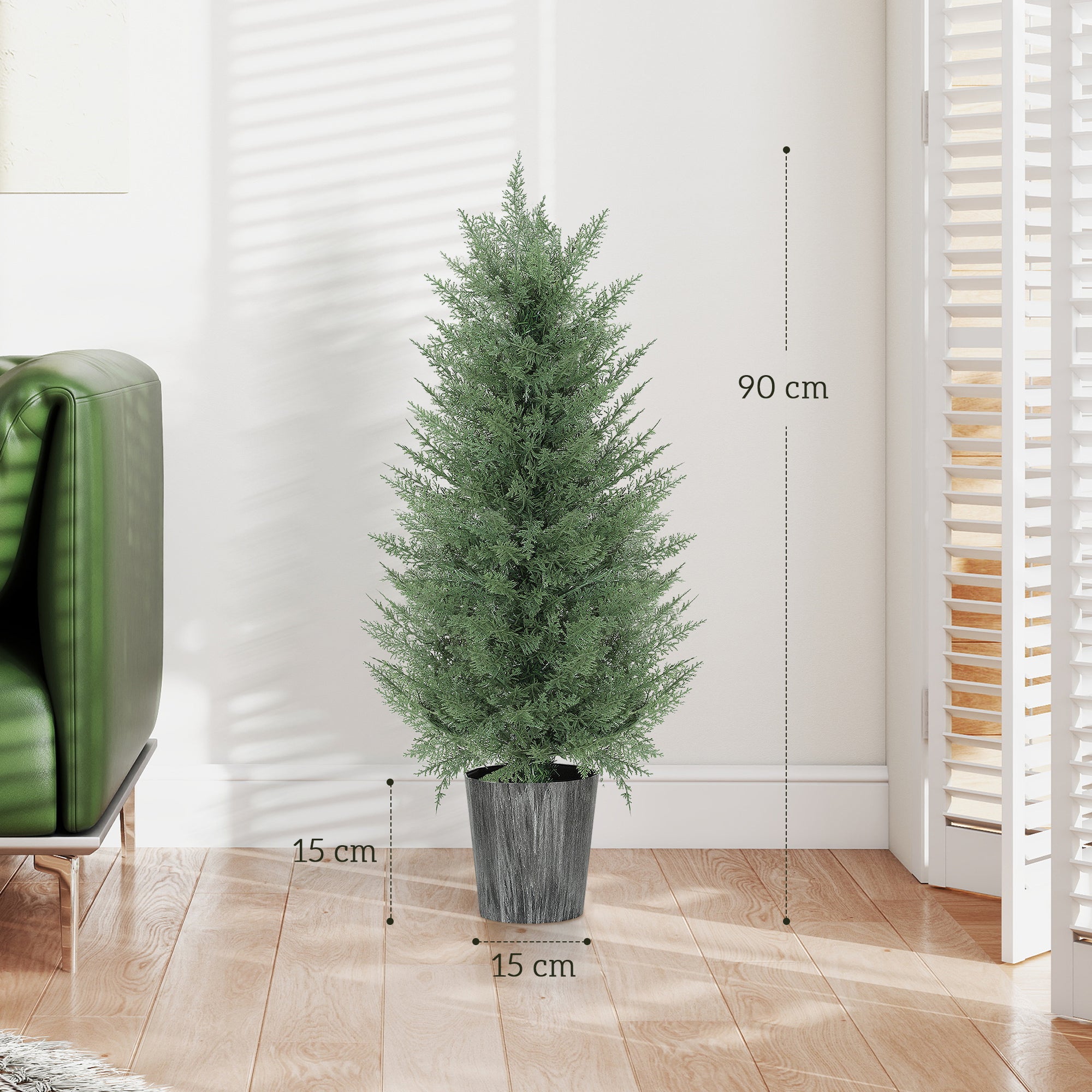 Set of 2 Large 35.4 in Artificial Cypress Trees in Pots – Lifelike Plastic Faux Plants for Living Room, Bedroom, Office, Patio • Modern Décor • Gift