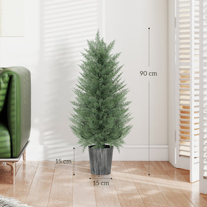 Set of 2 Large 35.4 in Artificial Cypress Trees in Pots – Lifelike Plastic Faux Plants for Living Room, Bedroom, Office, Patio • Modern Décor • Gift