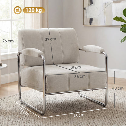 Living Room Armchair with Thick Padding, Wide Seat, Double Stitching — Soft Chenille, Easy Assembly, Steel Frame — Beige