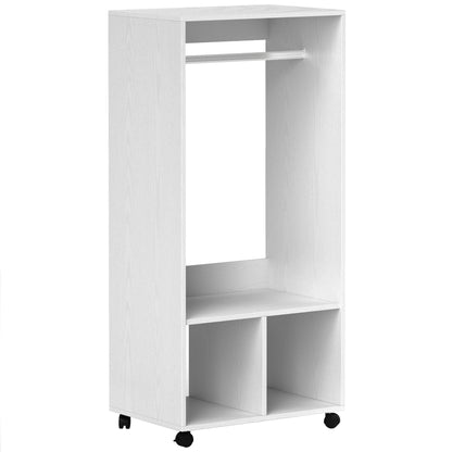 Mobile Wardrobe Closet with Shelf 4 Swivel Wheels for Living Room Bedroom, Aluminum Alloys, 60 x 40 x 127 cm, White