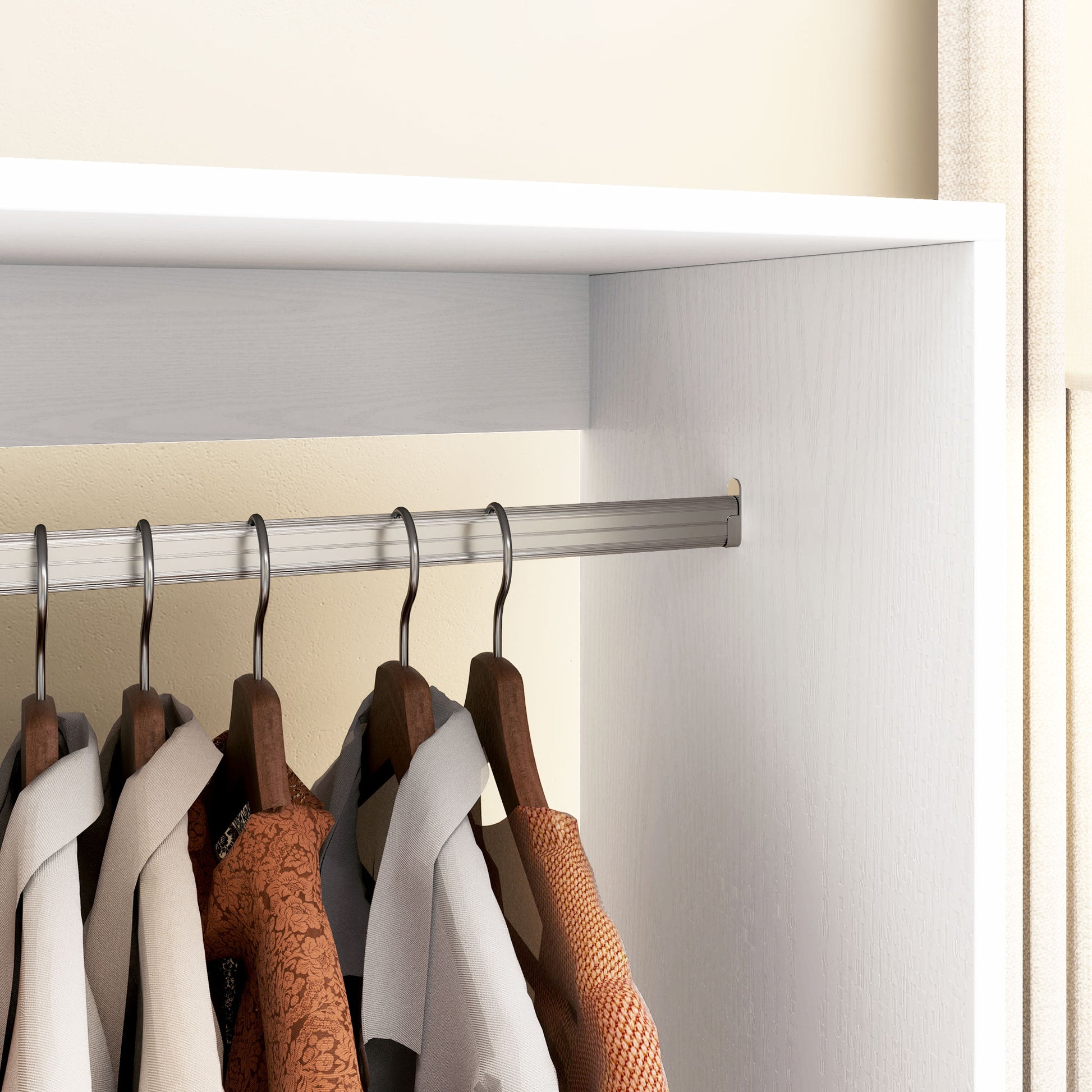 Mobile Wardrobe Closet with Shelf 4 Swivel Wheels for Living Room Bedroom, Aluminum Alloys, 60 x 40 x 127 cm, White