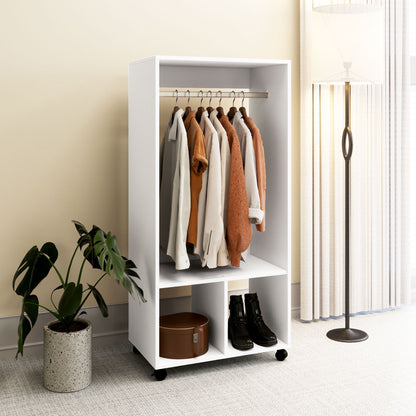 Mobile Wardrobe Closet with Shelf 4 Swivel Wheels for Living Room Bedroom, Aluminum Alloys, 60 x 40 x 127 cm, White