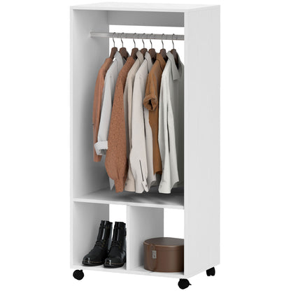 Mobile Wardrobe Closet with Shelf 4 Swivel Wheels for Living Room Bedroom, Aluminum Alloys, 60 x 40 x 127 cm, White