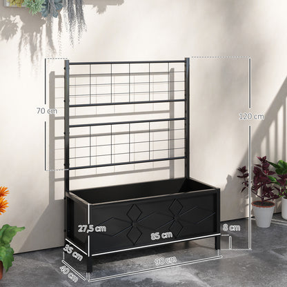 Raised Planter with Trellis, Garden Elevated Bed, Outdoor Flower Box - diamond pattern, drainage holes, galvanized steel flower bed for balcony terrace patio, 90x40x120 cm, black