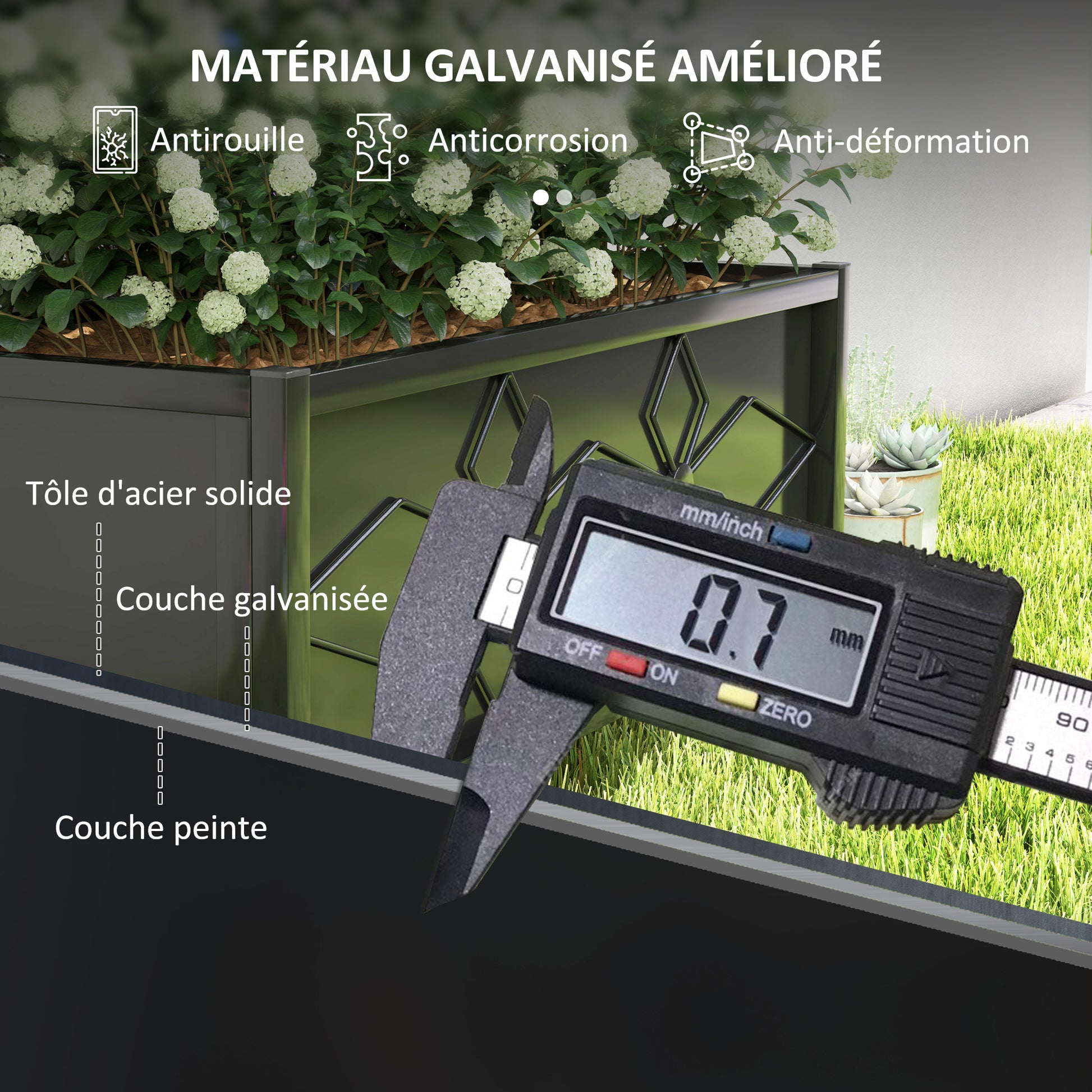 Raised Planter with Trellis, Garden Elevated Bed, Outdoor Flower Box - diamond pattern, drainage holes, galvanized steel flower bed for balcony terrace patio, 90x40x120 cm, black