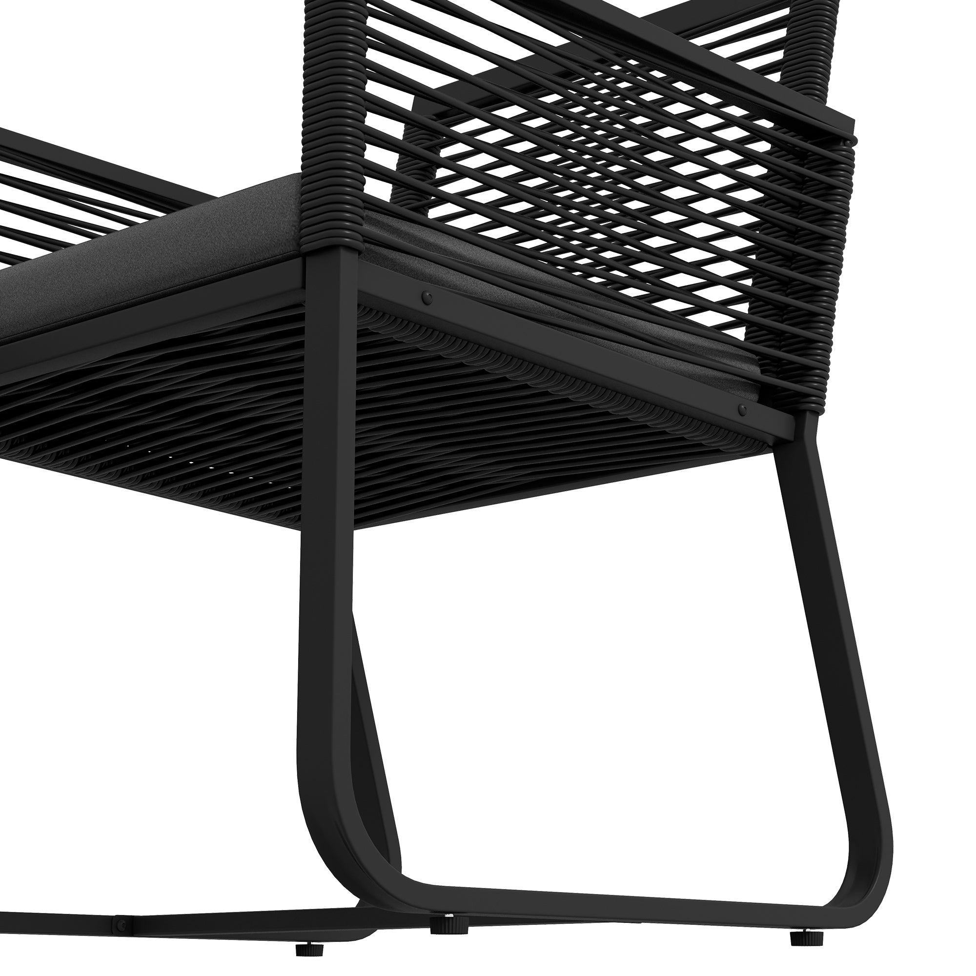 3-Piece Rattan Garden Set, Outdoor Lounge with 2 Armchairs with Removable Cushions and Black Glass Coffee Table
