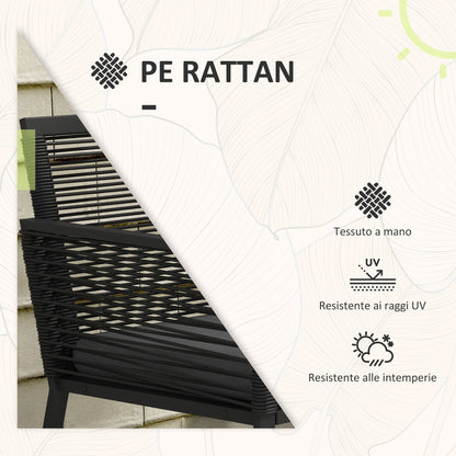 3-Piece Rattan Garden Set, Outdoor Lounge with 2 Armchairs with Removable Cushions and Black Glass Coffee Table