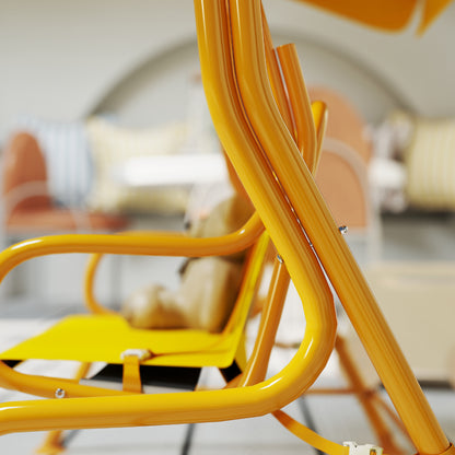 2-Seat Outdoor Children's Swing with Adjustable Sunshade and Safety Belts, Garden and Indoor Swing in Steel and Polyester, Max 60 kg, 112x75x120 cm, Yellow